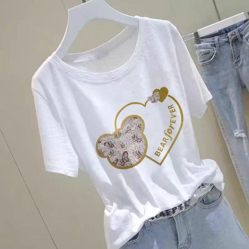 欧货纯棉白色T恤新款圆领